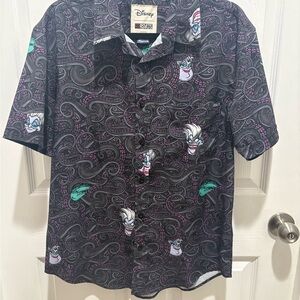Disney Men's Black and Purple Ursula Pattern Shirt